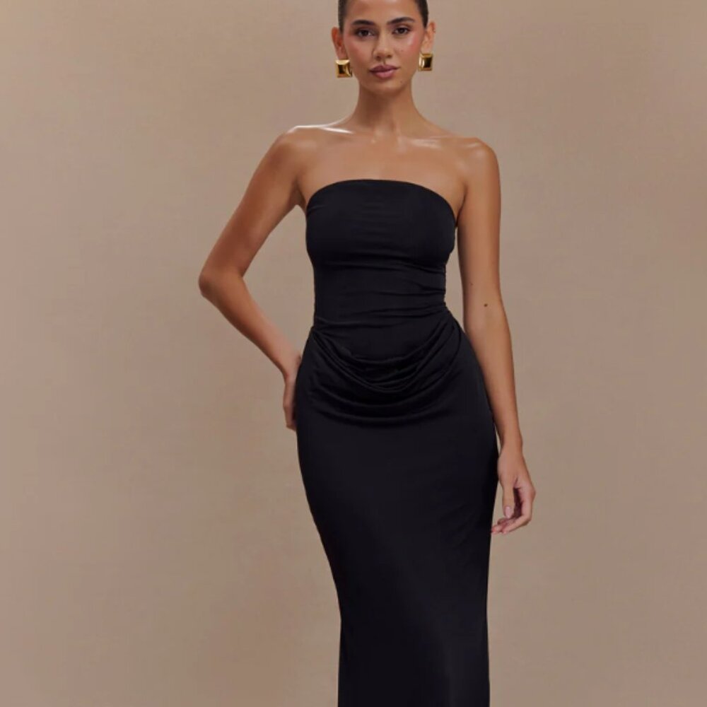MESHKI - Madison Strapless Slinky Maxi Dress - Black (size small) - Picture 1 of 4
